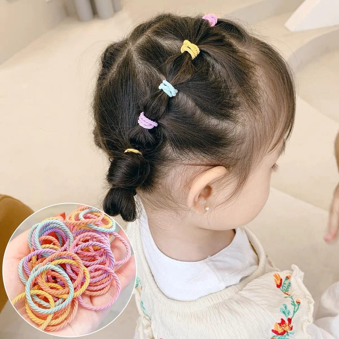 【袋装100个】不伤发螺纹小皮筋宝宝可爱女童女孩彩色发圈小女孩LMR
