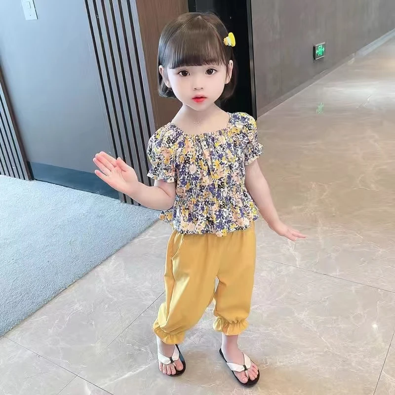 女童夏季套装洋气夏装时髦网红儿童装宝宝2023新款韩版碎花两件套