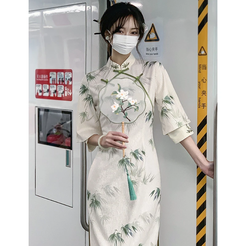 年轻少女高级感印花新中式连衣裙日常气质显瘦中国风春夏小个子