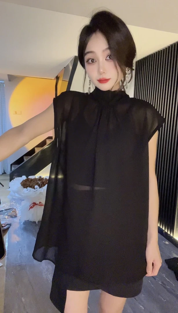 前后两穿洋气衬衫黑色时尚休闲女士小衫女款百搭显瘦气质夏季宽松