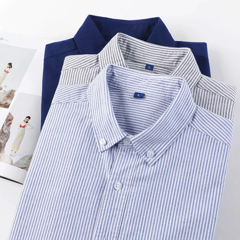 长袖衬衫男春秋纯棉牛津纺竖条纹日系复古休闲衬衣青少年百搭寸衫