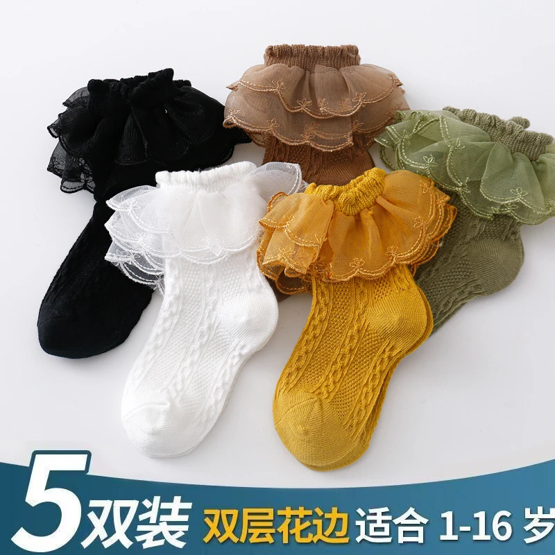 儿童甜美春秋夏季堆袜白色花边日系袜子ins中筒蕾丝薄款百搭夏天