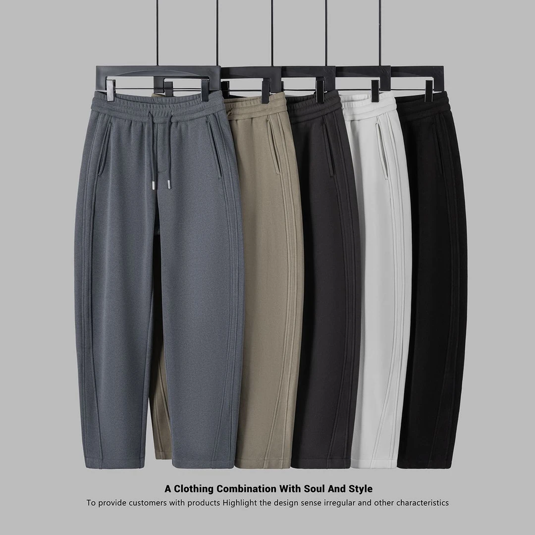 双面绒加绒加厚男直筒立体剪裁宽松弯刀百搭保暖男士长裤8733