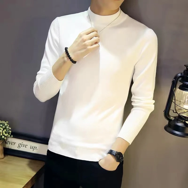 简约秋冬修身纯色半高领针织保暖加厚毛衣打底衫男装长袖毛衣9902