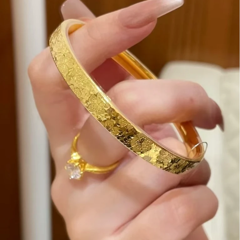 足银手镯 足银手镯樱花碎冰冰气质时尚实心精致精美轻奢不掉色