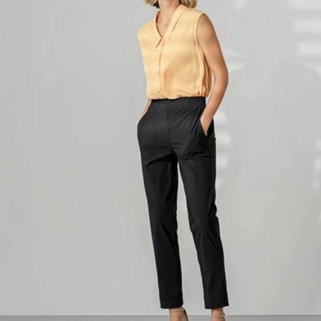 UPF50+冰茶裤西装裤女夏季高腰直筒小脚裤九分薄款修身休闲裤B21X