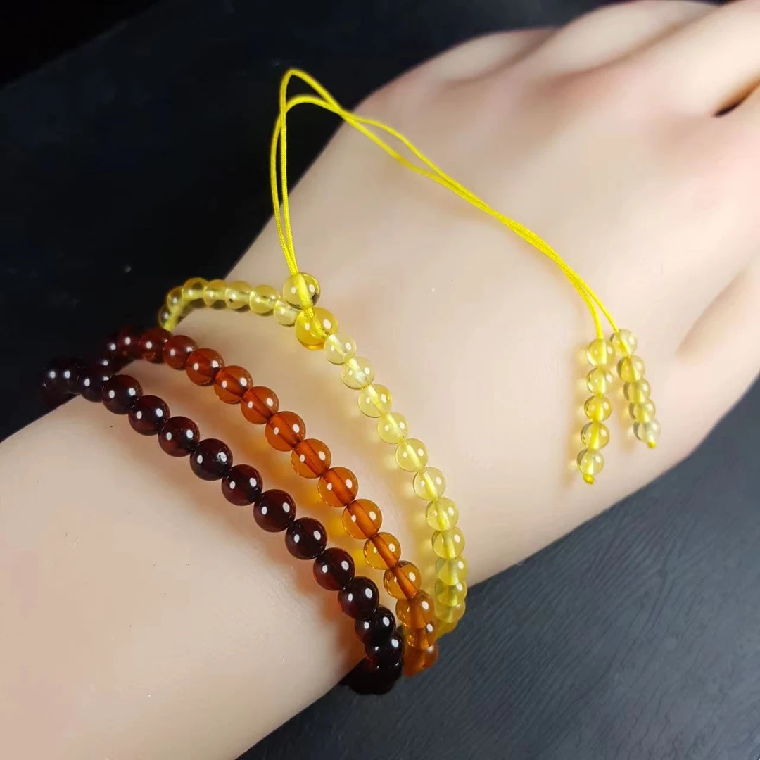 琥珀男女手工时尚百搭编织编绳渐变吊坠挂链多圈手串卡4mm左右