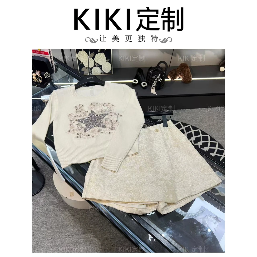 【星星物语】上衣+短裤两件时尚休闲重工刺绣钉珠针织秋装2件套