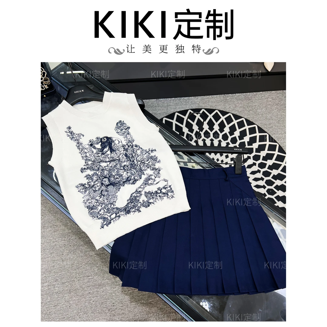 KIKI【挪威森林】温柔系气质针织千金短袖针织上衣+半裙