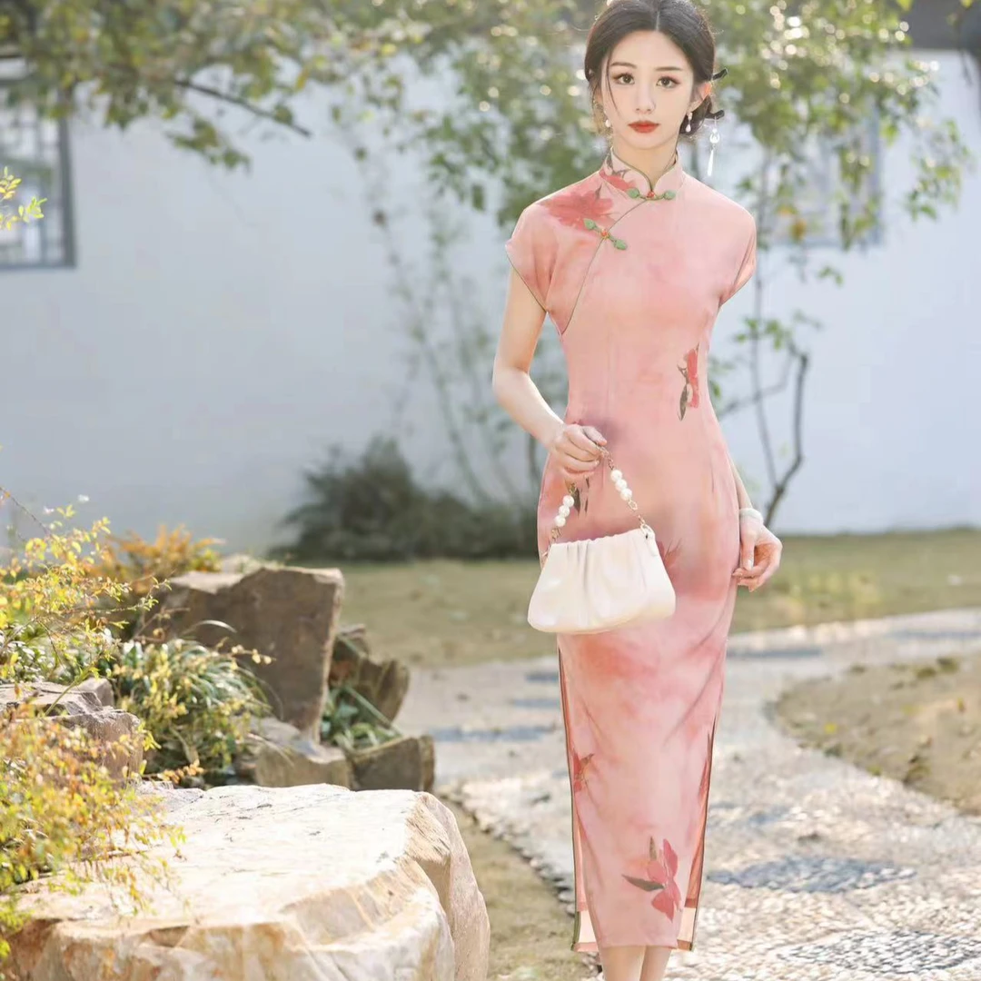 A102223清茹，夏款国风落肩袖气质中国风旗袍，衣长118左右，S~3XL