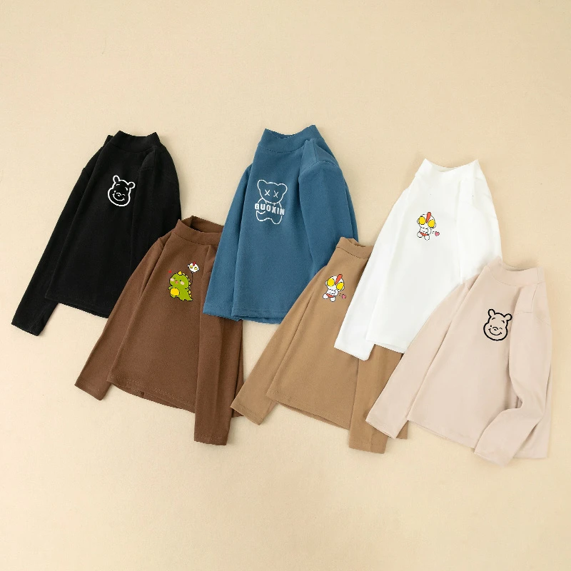 男童春秋款打底衫T恤宝宝时尚休闲款印花半高领长袖秋季韩版上衣t