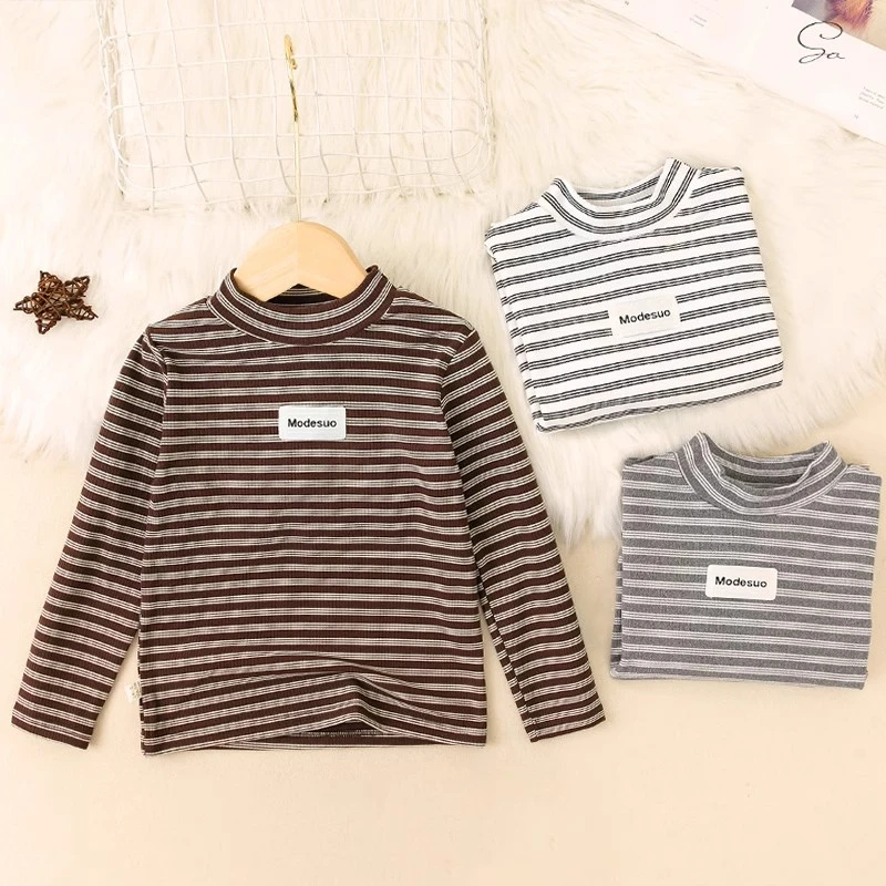 男童半高领长袖T恤春秋冬季男宝宝条纹打底衫儿童秋衣内搭早秋装