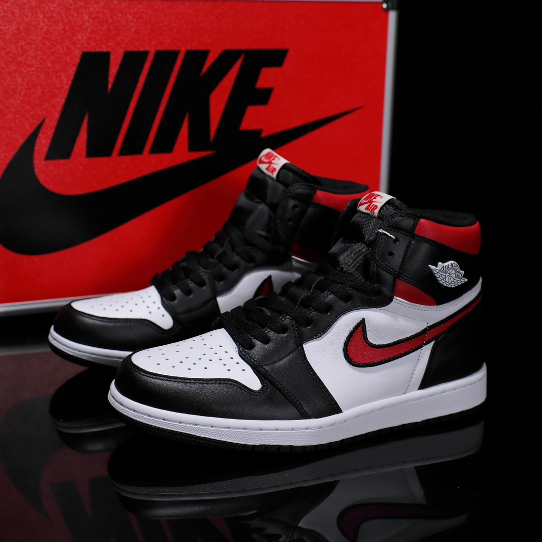 NIKE/耐克AJ小牛皮黑白高帮【定制球鞋】情侣款潮鞋潮流百搭潮鞋