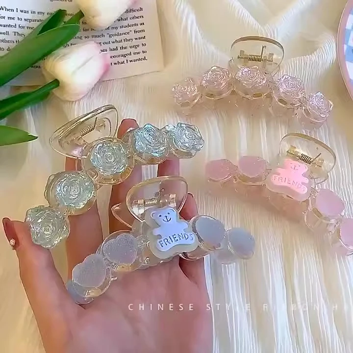 ins夏天糖果色发夹女可爱小熊抓夹大号鲨鱼夹后脑勺夹子网红头饰