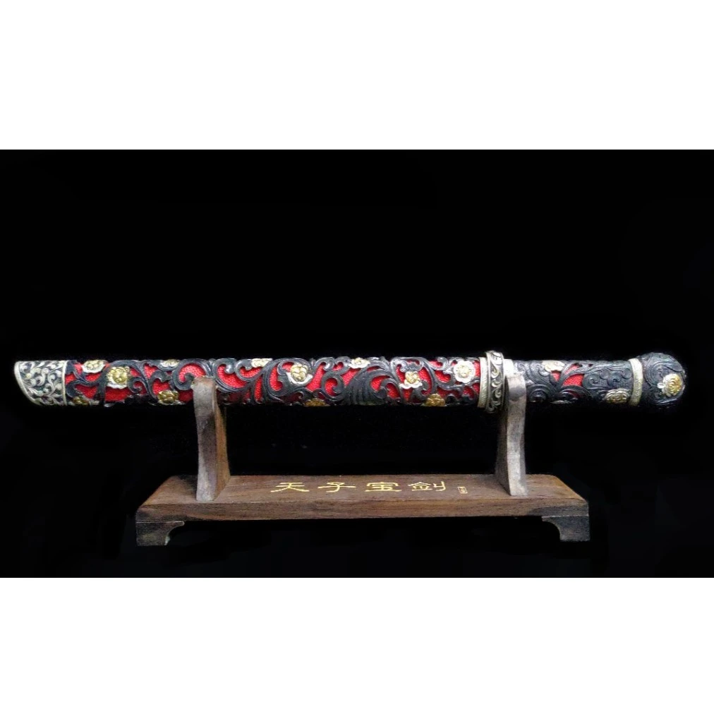 【天子剑】靖心剑纯铜鎏金银手工雕刻镂空鞘百炼扭转纹烧刃未开刃