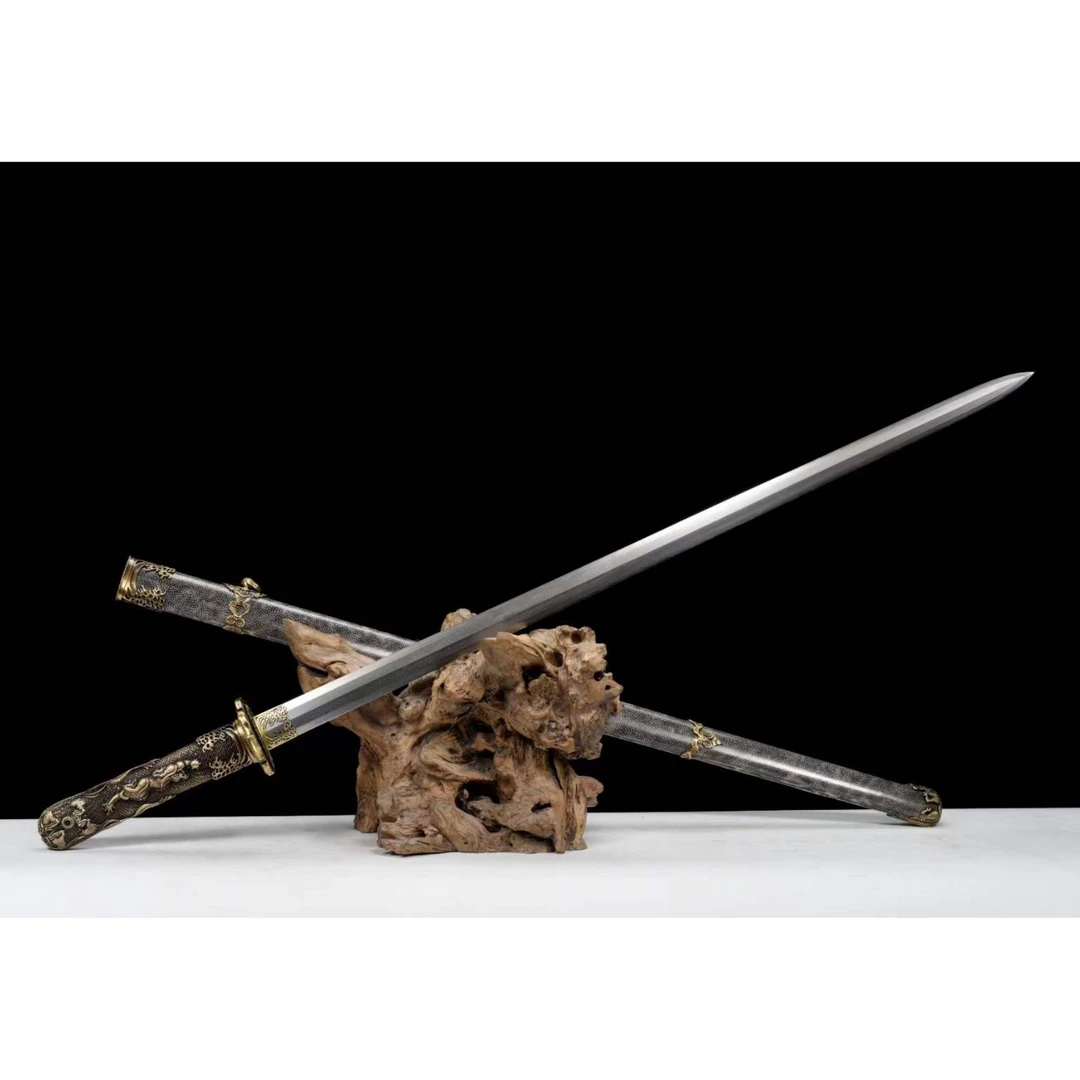 【11】鱼皮太宗唐剑实木胎深海珍珠鲛鱼皮纯铜雕刻龙图腾未开刃