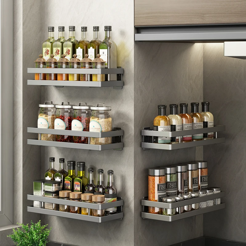厨房置物架免打孔壁挂家用大全调味料挂墙上厨具油盐酱醋收纳架子