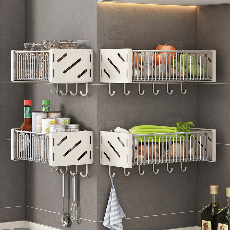 奶油风厨房葱姜蒜收纳盒壁挂放蒜头置物架生姜大收纳筐免打孔挂篮