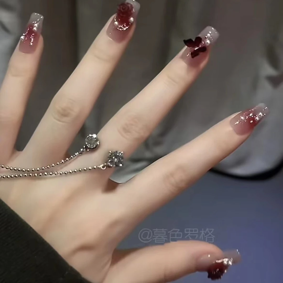 通用  纯手工光疗美甲贴乌梅子酱果冻贴片 假指甲成品穿戴甲美白