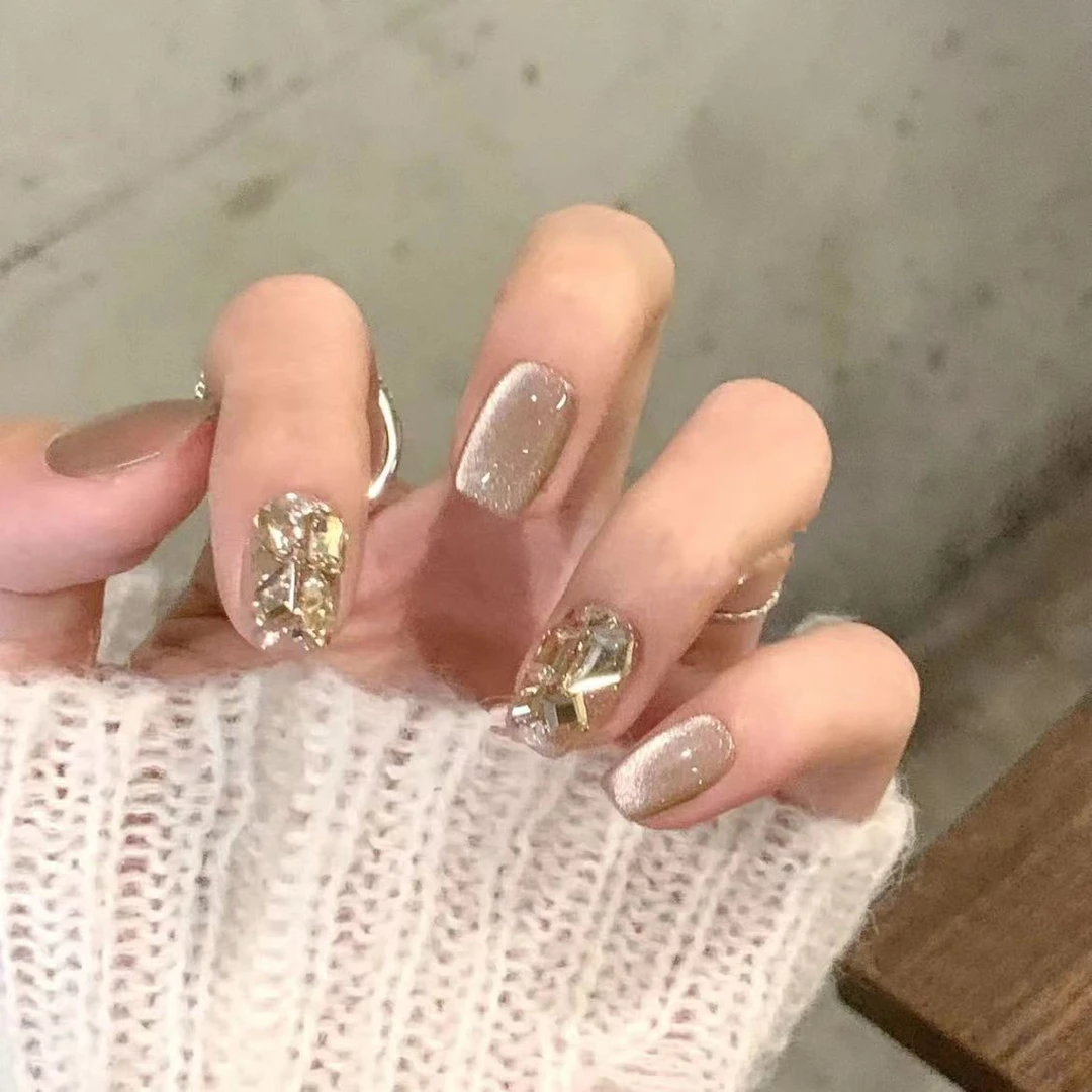 纯手工光疗美甲贴人间烟火果冻贴片假指甲成品穿戴甲美白简约气质