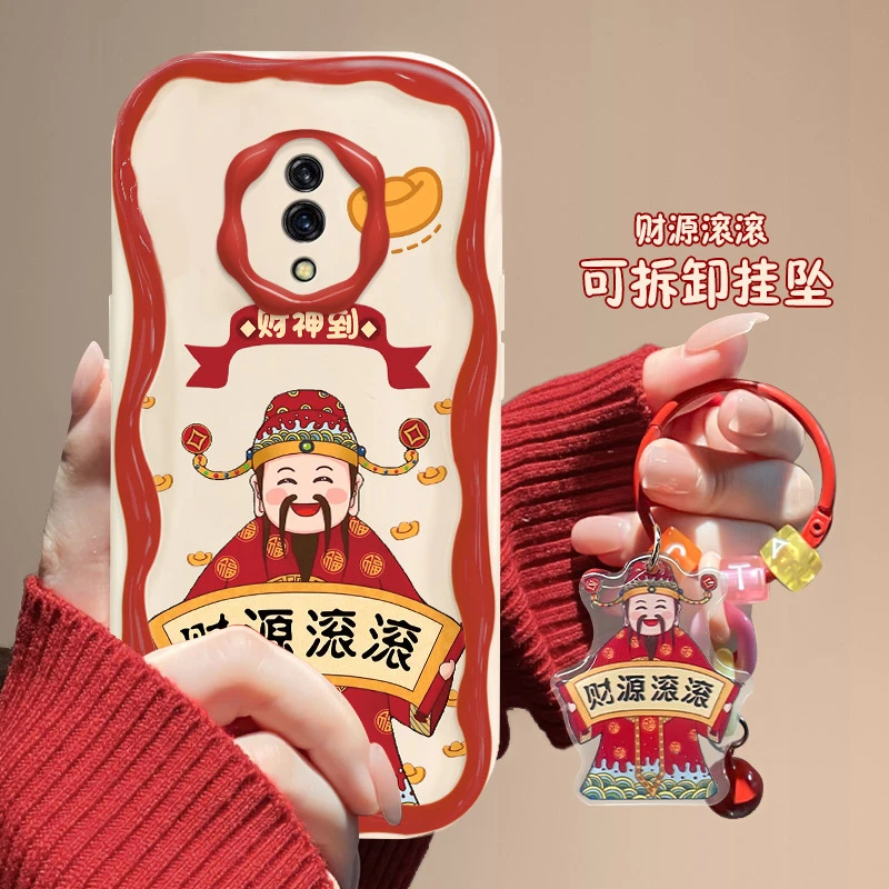 财神到oppok3手机壳PCGM00防摔保护套耐脏全包时尚高档新年款挂坠