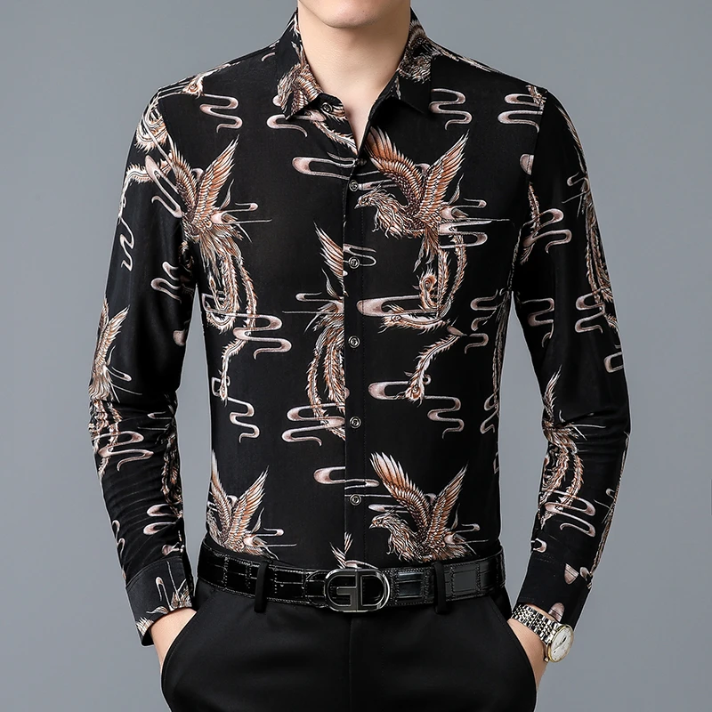 男士春秋新款长袖弹力衬衫有口袋8879#