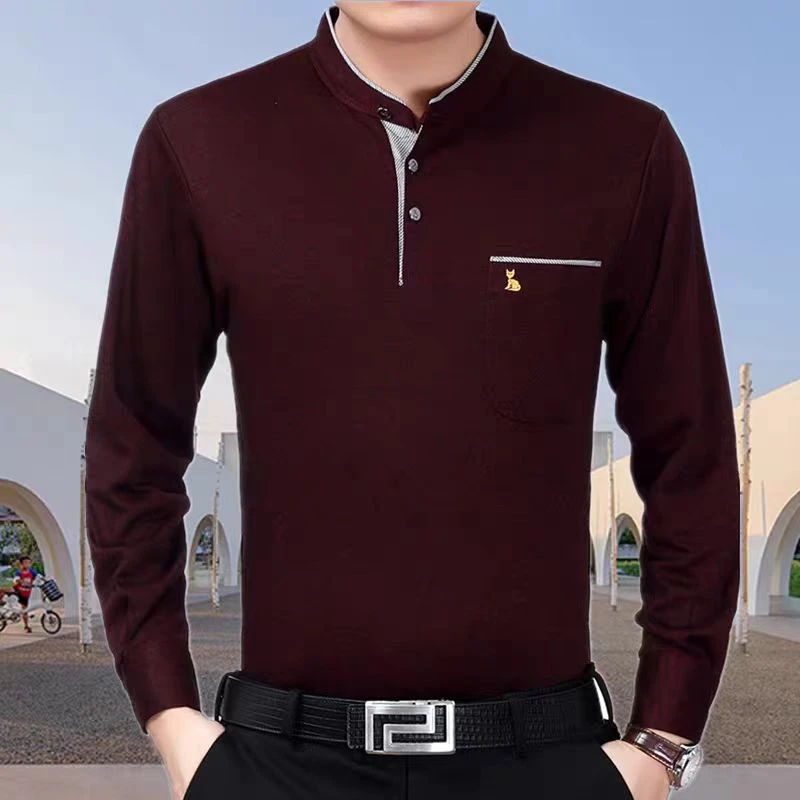 [断码清仓]男士春秋长袖立领polo衫秋季中年打底衫