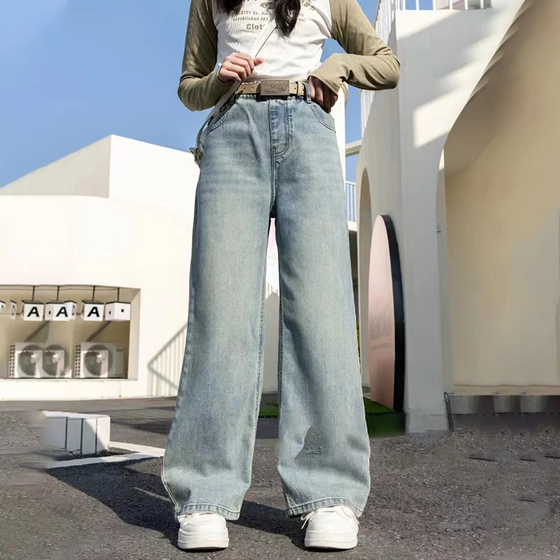女童牛仔裤2025新款春夏款洋气时髦中大童春装儿童裤子直筒阔腿裤