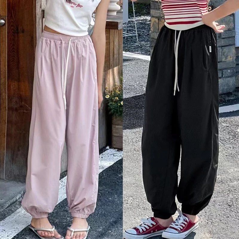 女童裤子2025夏季新款时髦洋气中大童宽松束脚裤时尚百搭薄款长裤