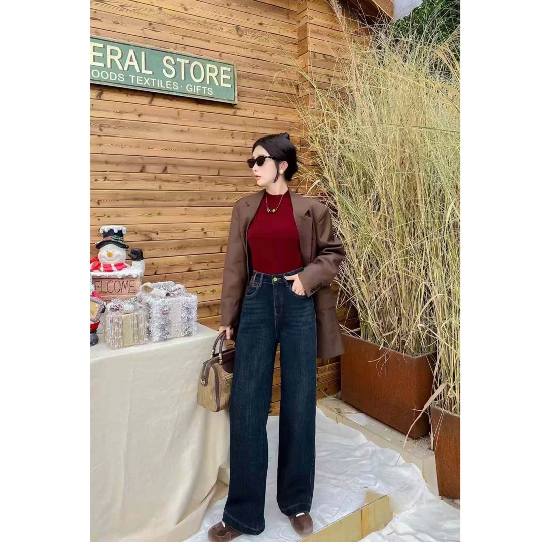 2024冬季新款59022加绒加厚窄阔腿裤高腰时尚弹力显瘦百搭大筒裤