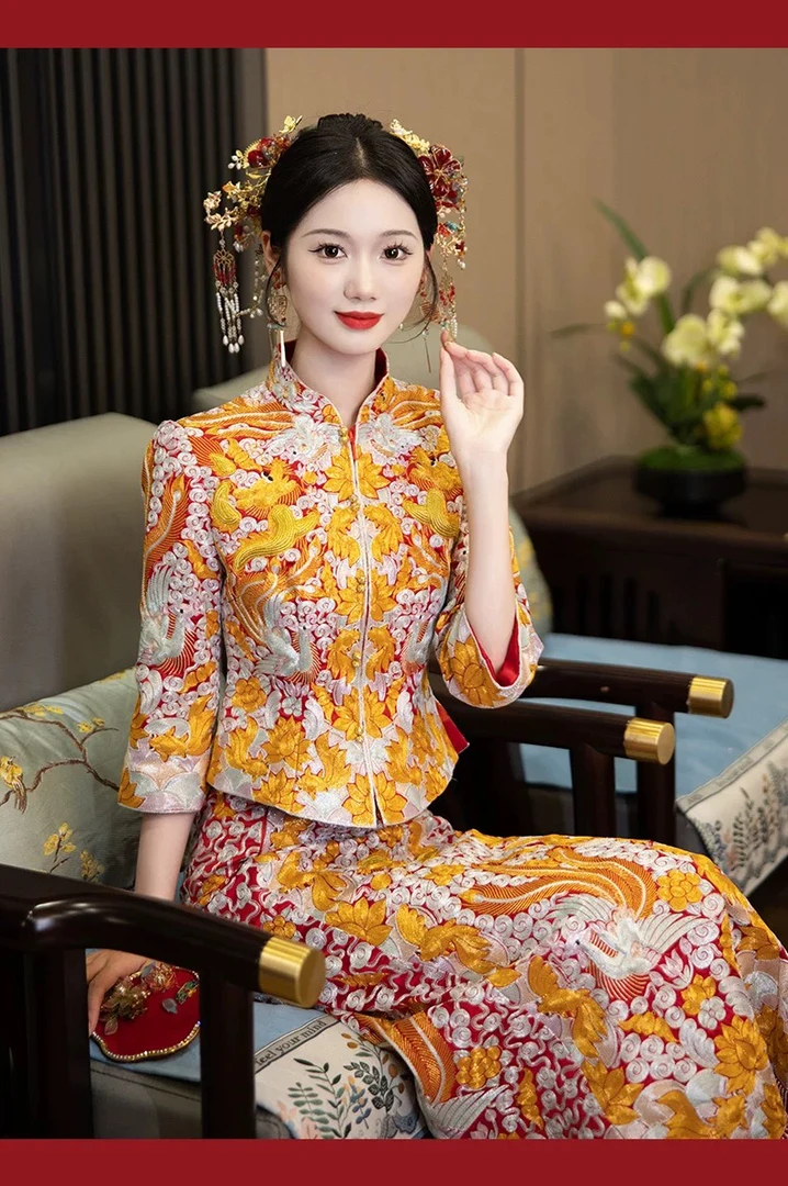 龙凤褂新娘秀禾服2025新款中式结婚嫁衣重工婚服出阁褂皇女小个子