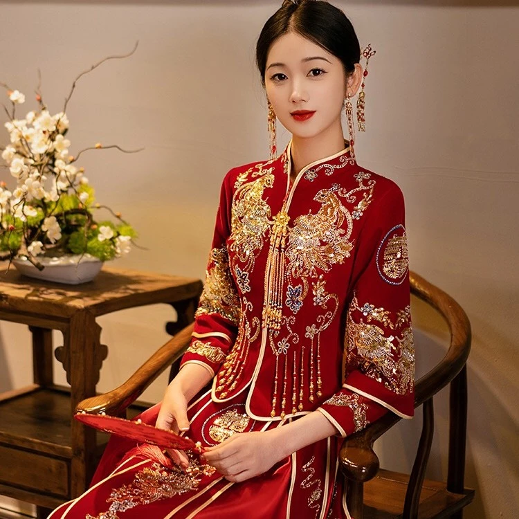 小个子简单秀禾服2024新款新娘结婚嫁衣中式礼服敬酒龙凤褂婚服