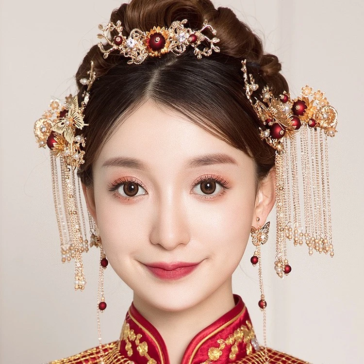 新娘秀禾头饰结婚中式简单大气凤冠婚嫁配饰新款婚礼秀和服发饰