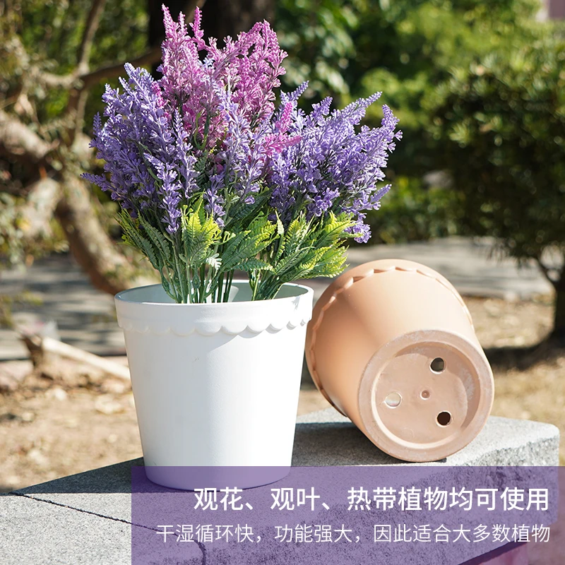 简约透气加厚耐用环保树脂花盆喷漆工艺，带托盘波纹罗马盆环保