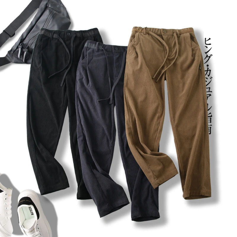 灯芯绒九分裤男士春秋宽松直筒潮牌水洗薄款休闲裤男款