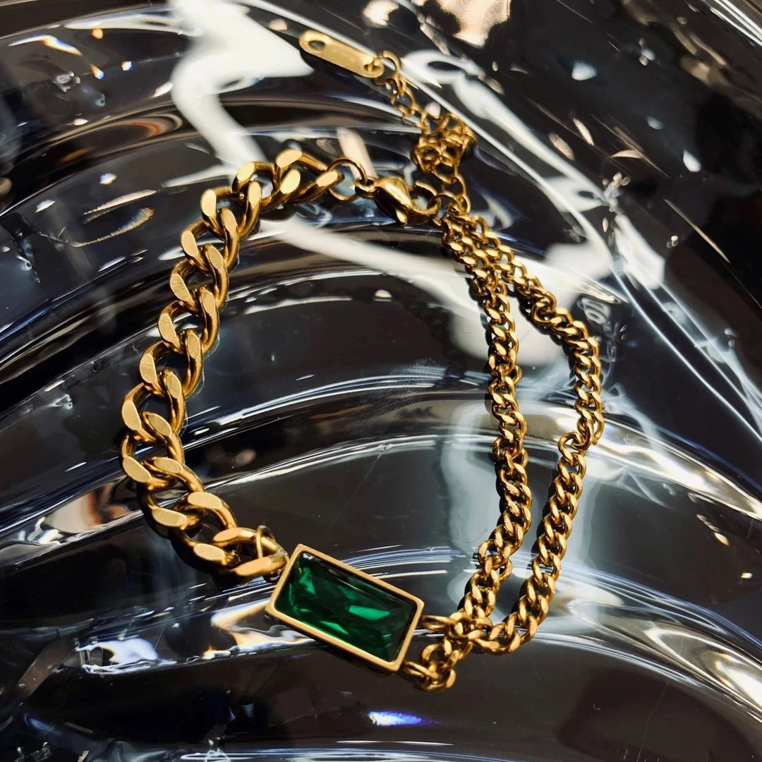 钛钢手链 不掉色AB链绿绿手链cx086