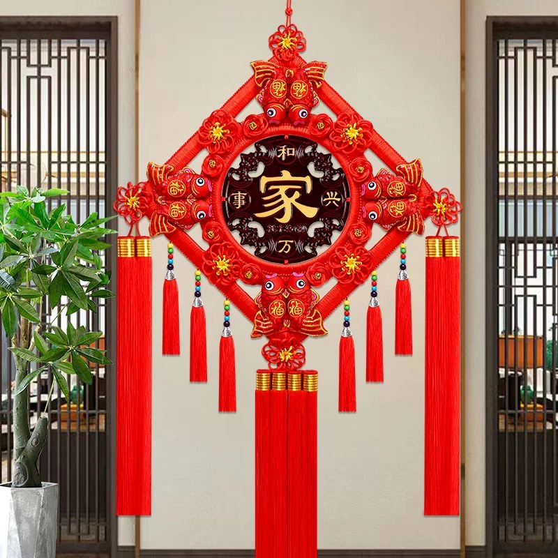 新款中国结挂件客厅大号桃木电视背景墙乔迁过年福字招财玄关挂饰