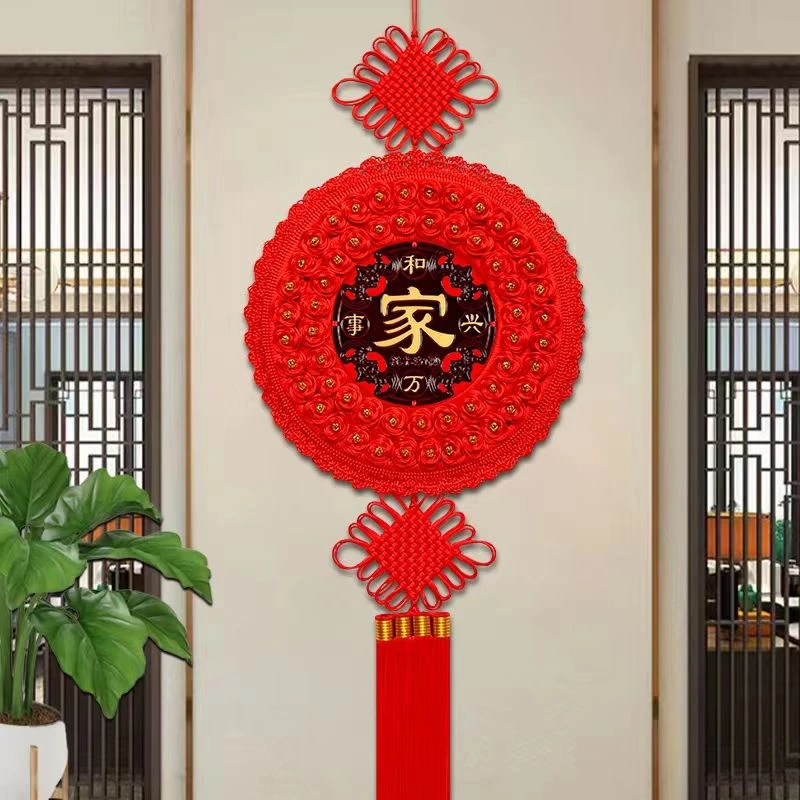 新款中国结挂件客厅大号圆形桃木福字玄关过年乔迁电视背景墙装饰