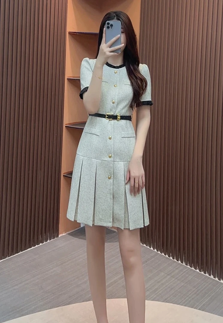 【语馨服饰】9310气质收腰短袖显瘦连衣裙