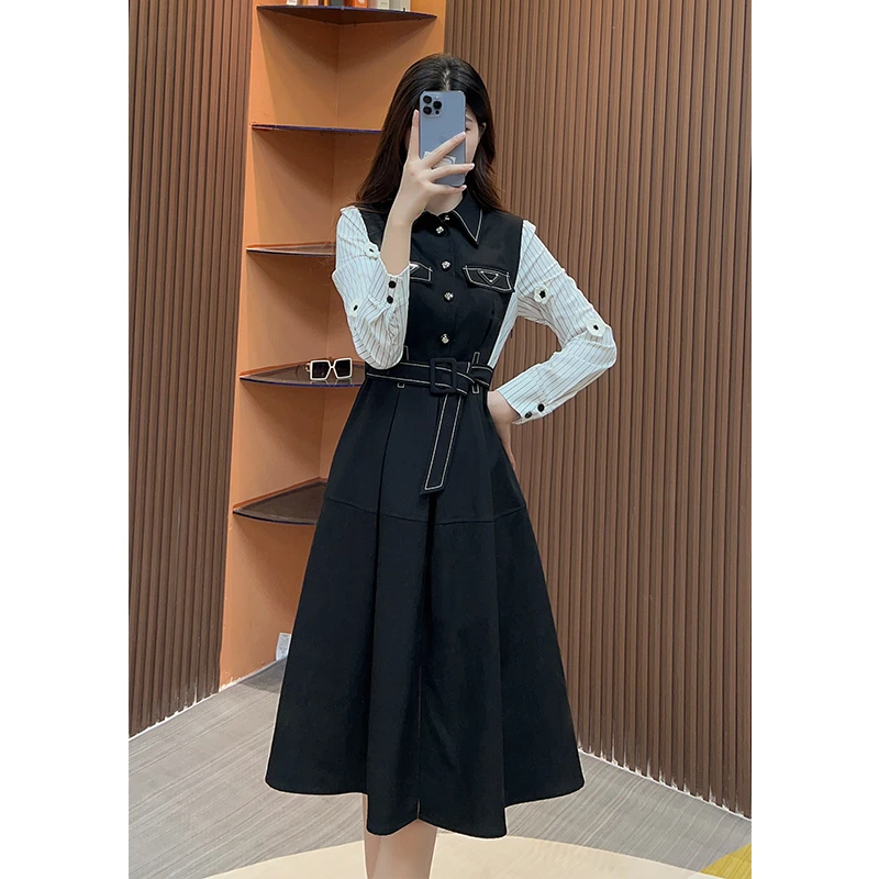 【语馨服饰】9193囯内设计师品牌女装气质收腰连衣裙