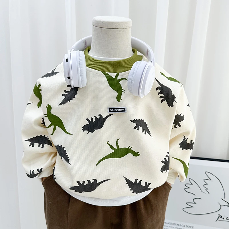 新款童装儿童卫衣男童秋款童装上衣卡通恐龙套头衫小男孩长袖X
