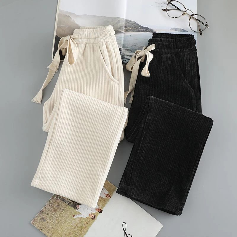 儿童雪尼尔加绒直筒裤2023秋冬新款洋气中大童女童外穿休闲阔腿裤