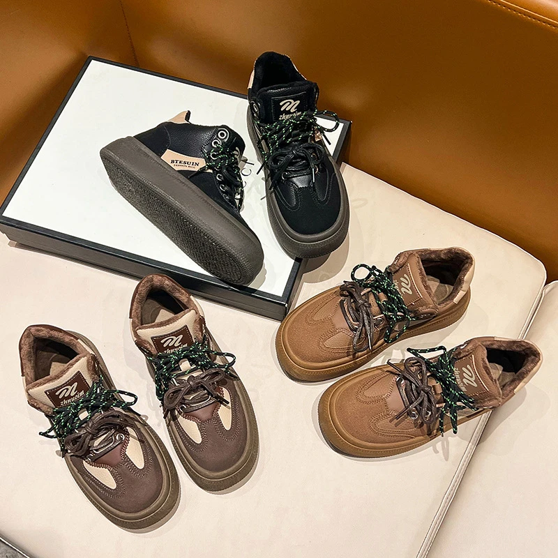 【新疆包邮】欧洲站加绒保暖百搭系带磨砂皮厚底高帮运动鞋H003