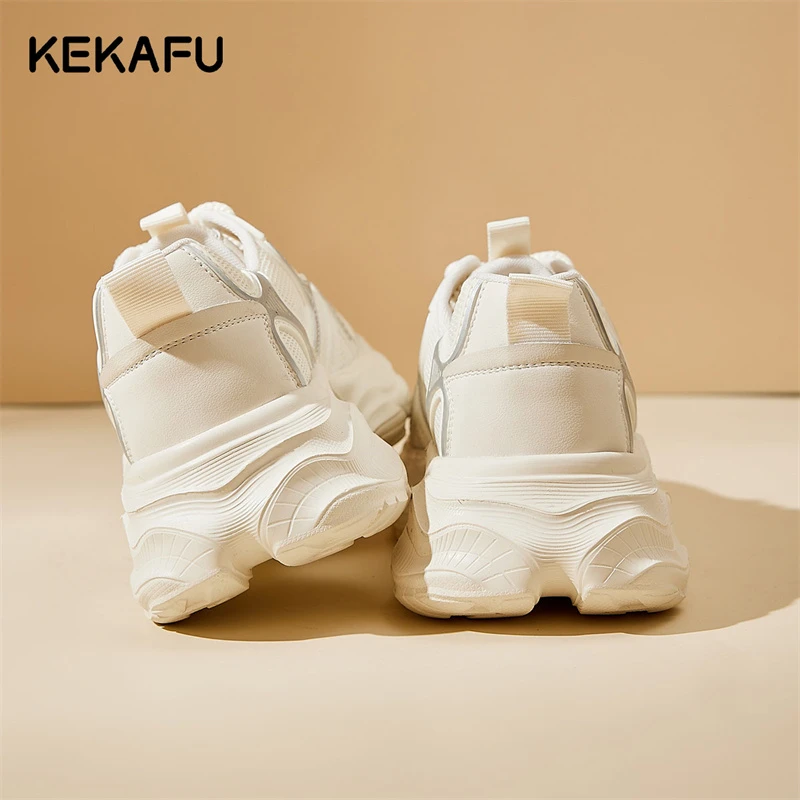珂卡芙透气潮鞋小白鞋2024春季新款百搭女鞋增高老爹鞋白色运动鞋