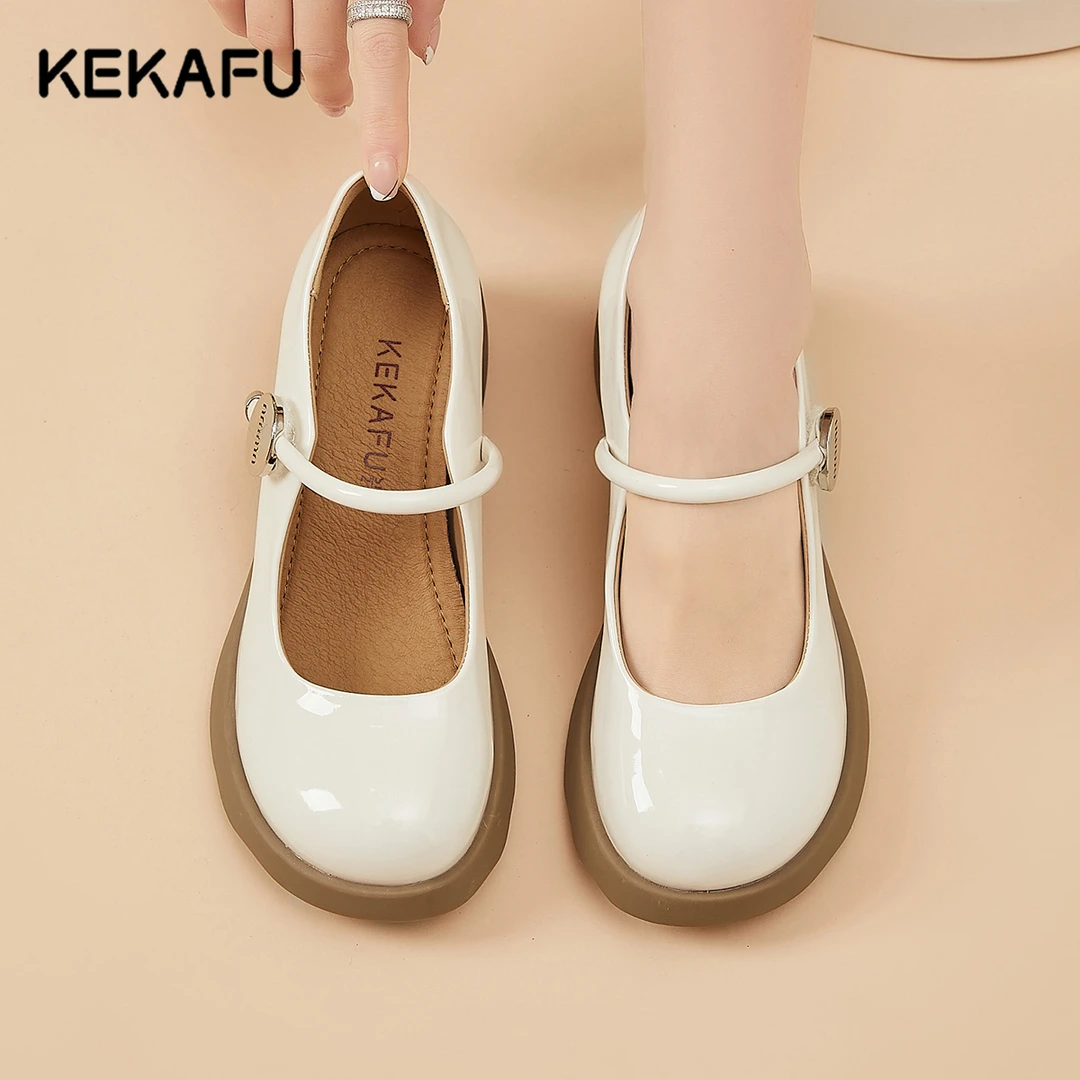 珂卡芙白色百搭夏季粗跟厚底浅口圆头跟鞋2024新款夏季玛丽珍女鞋