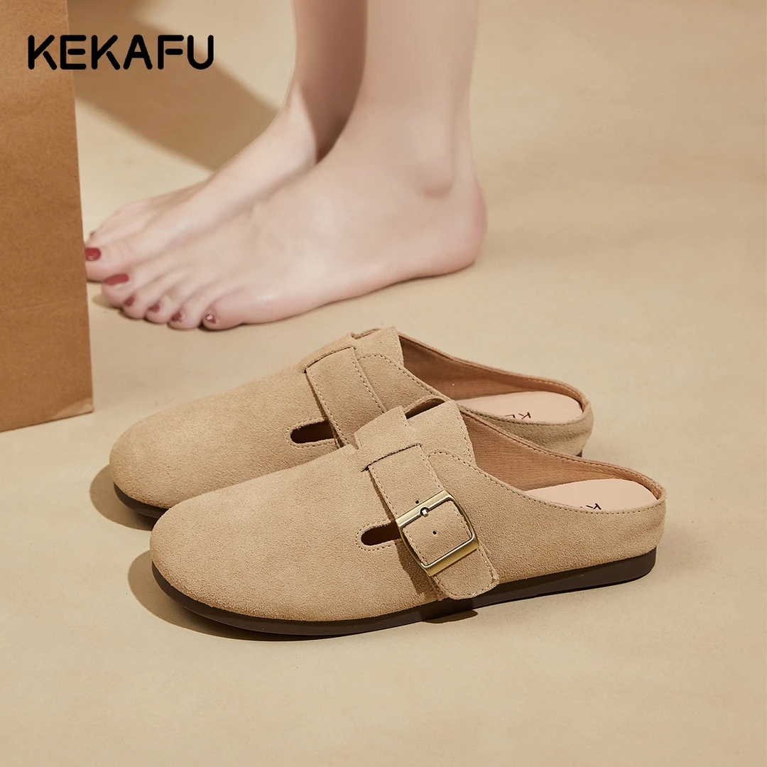 珂卡芙一脚蹬勃肯鞋女2024新款夏季外穿包头半拖女鞋软底懒人单鞋