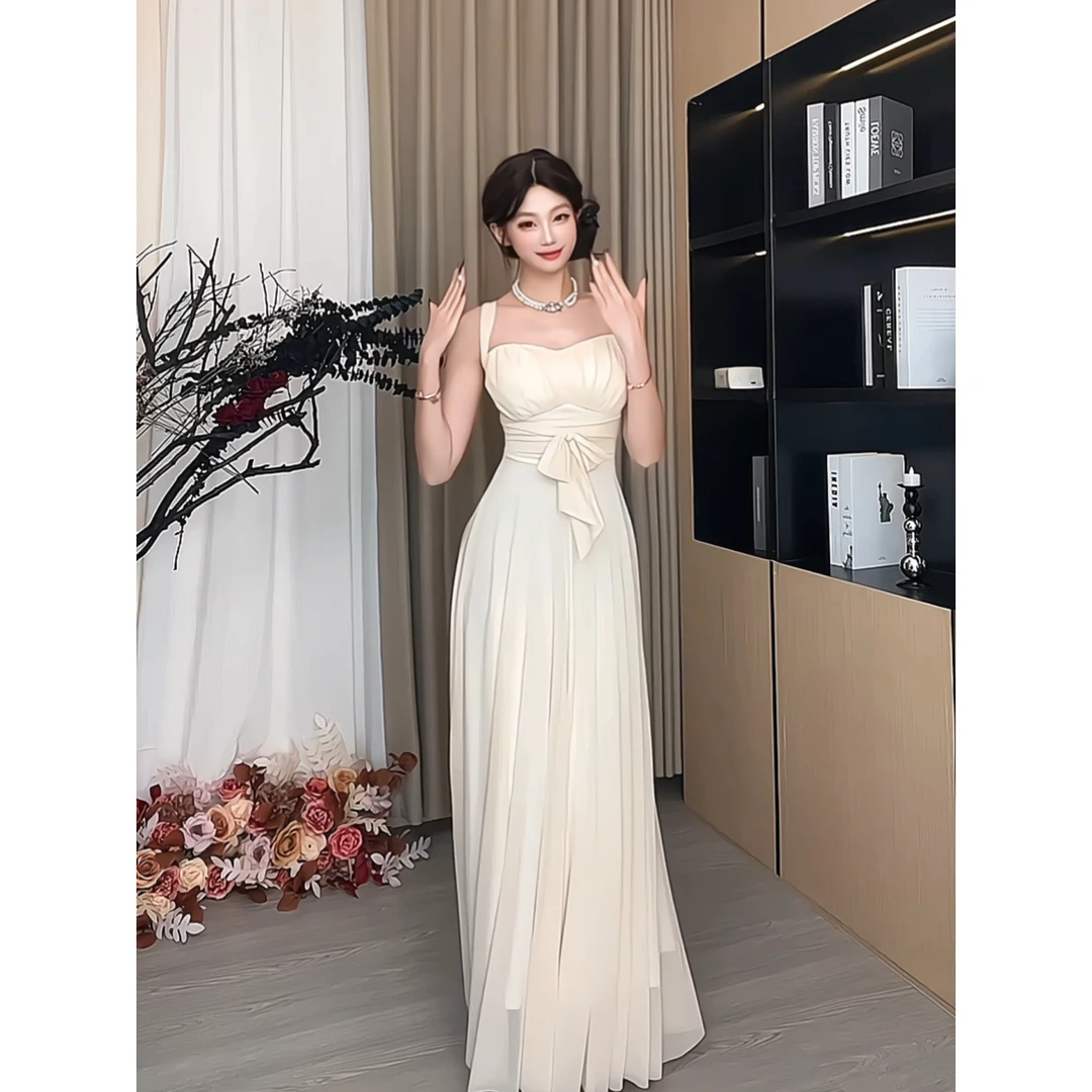 小芙专属【朝花夕拾】法式清冷感气质简约仙气挂脖长裙SXQWY401040