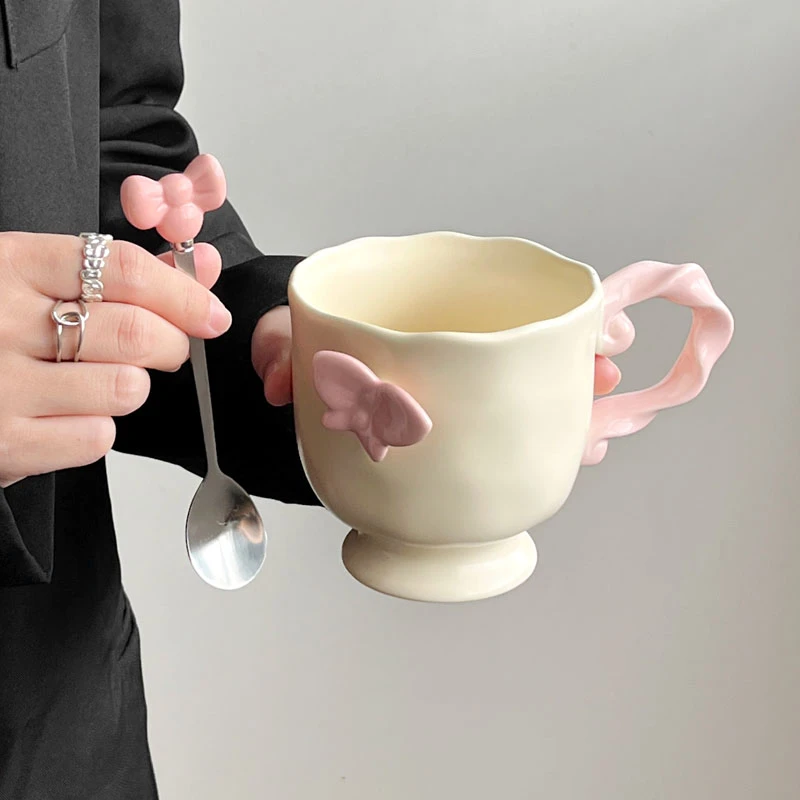 ins风梦幻蝴蝶马克杯高脚咖啡杯子女生办公室早餐牛奶杯生日礼物