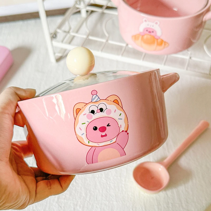可爱loopy海狸陶瓷泡面碗学生宿舍用双耳方便面碗大容量螺蛳粉碗