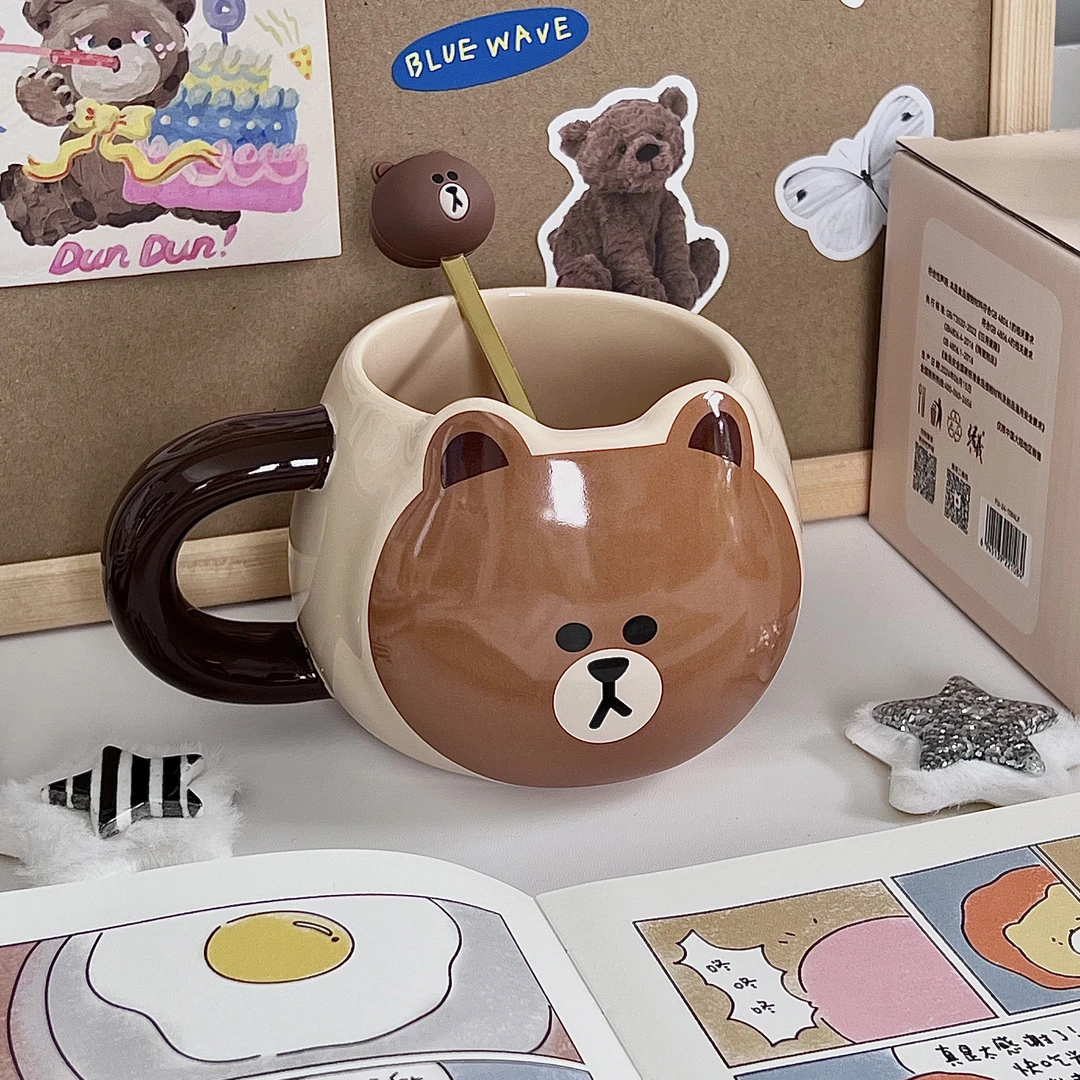正版布朗熊马克杯可爱陶瓷杯子带勺送男女生生日礼物伴手礼礼盒装